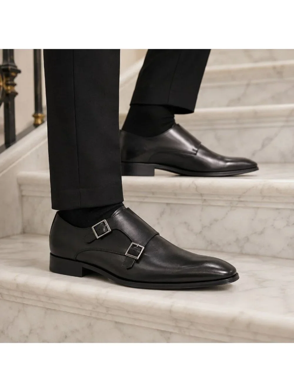 SD1 - Dune London Situation Black Leather Double Monk Strap Shoes Men’s 42/9 NIB